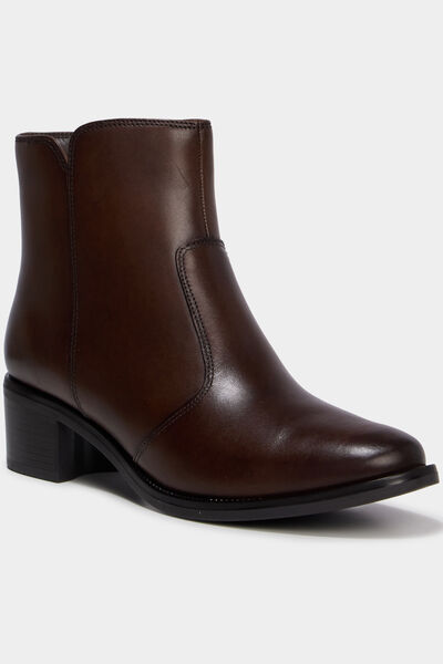 Boots en cuir zipp&eacute;e &agrave; talons marron femme