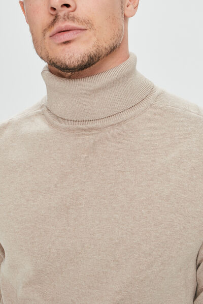 Pull avec col roulé sable homme