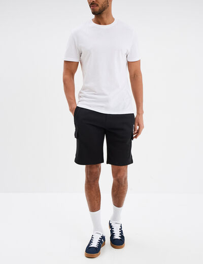 Bermuda cargo molleton taille &eacute;lastiqu&eacute;e noir homme