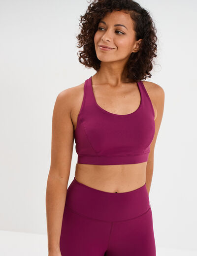 Brassi&egrave;re de sport ajust&eacute;e dos nageur violet fonc&eacute; femme