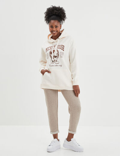 Pantalon jogging taille haute beige femme
