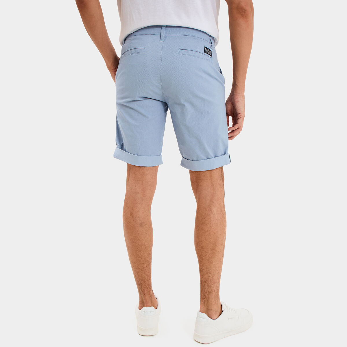 Bermuda short chino droit coton stretch bleu ciel homme