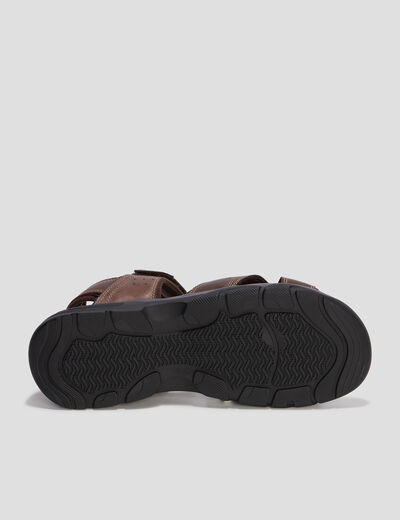 Sandales à scratchs en cuir marron homme