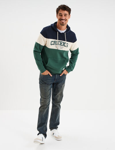 Sweat hoodie manches longues à capuche vert canard homme
