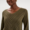 Pull ajour&eacute; col en V manches longues taupe femme