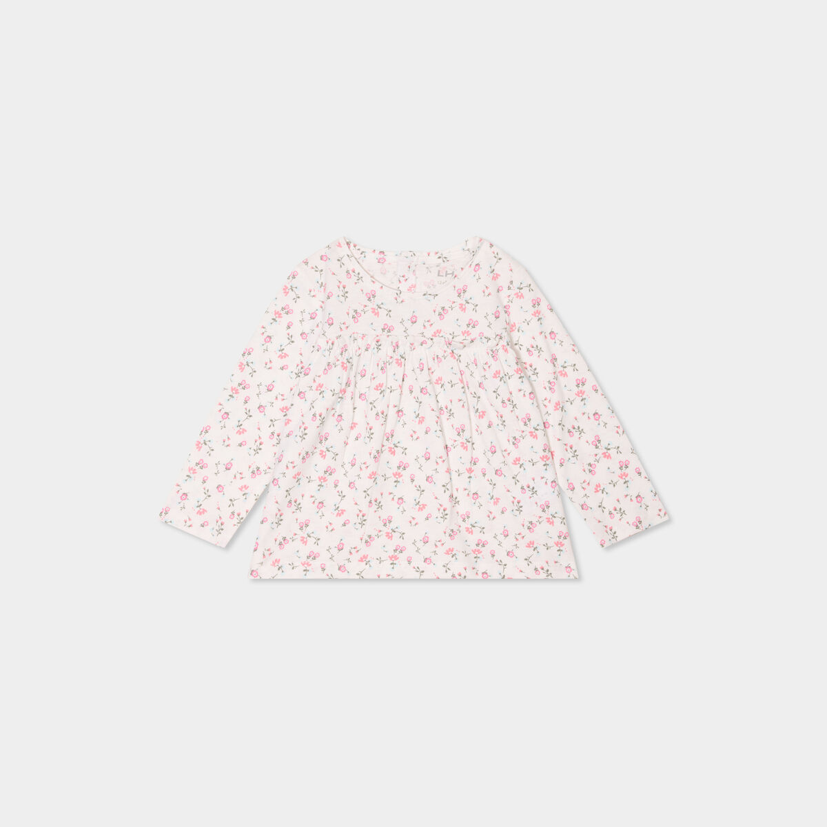 T-shirt manches longues col rond coton ecru bébé fille