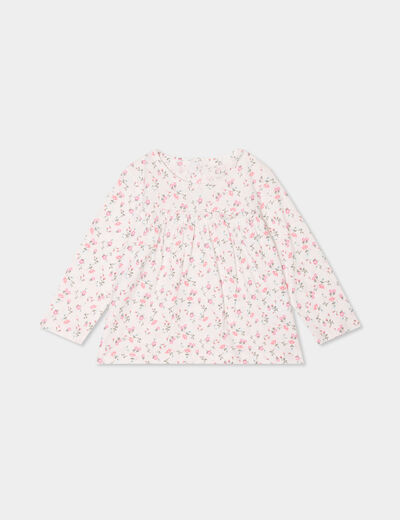 T-shirt manches longues col rond coton ecru bébé fille