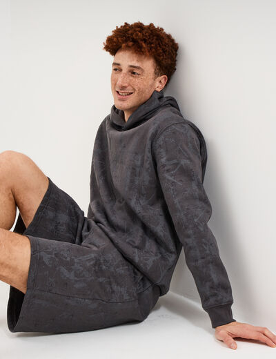 Sweat hoodie &agrave; capuche molleton gris fonc&eacute; homme
