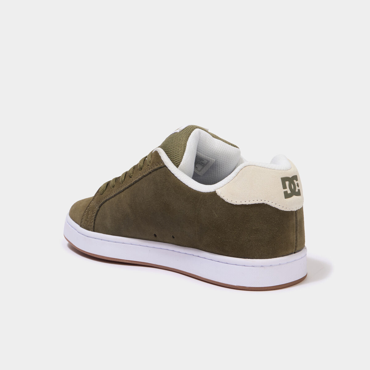 Tennis basses en cuir &agrave; lacets vert kaki homme