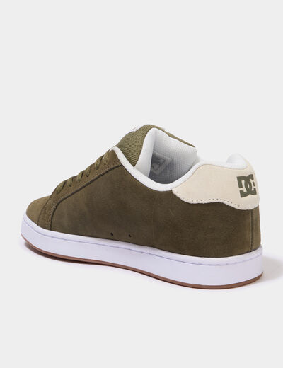 Tennis basses en cuir &agrave; lacets vert kaki homme