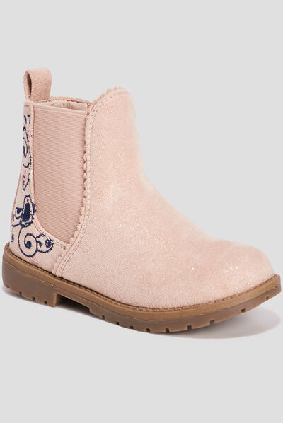 Bottines chelsea brodées rose fille