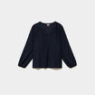 Blouse ajour&eacute;e manches 3/4 col tunisien bleu fonc&eacute; femme grande taille