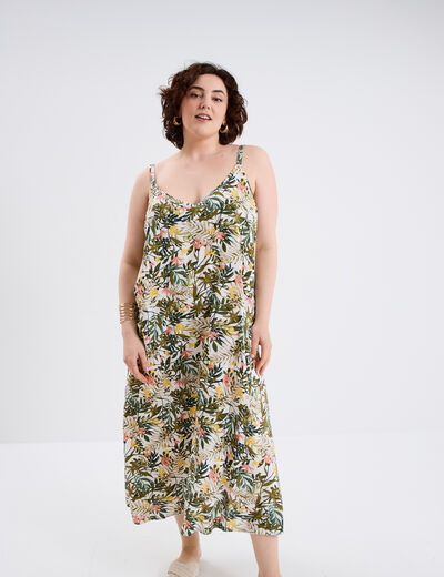 Robe longue fendue fluide bretelles blanc femme grande taille