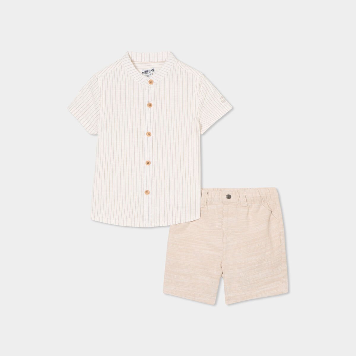 Ensemble chemise et short coton beige b&eacute;b&eacute; gar&ccedil;on