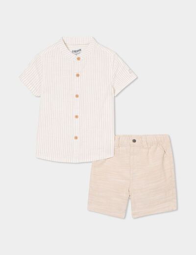 Ensemble chemise et short coton beige bébé garçon