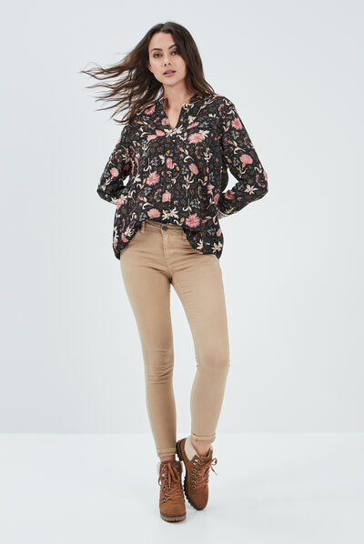 Chemise manches longues retroussables gris fonce femme