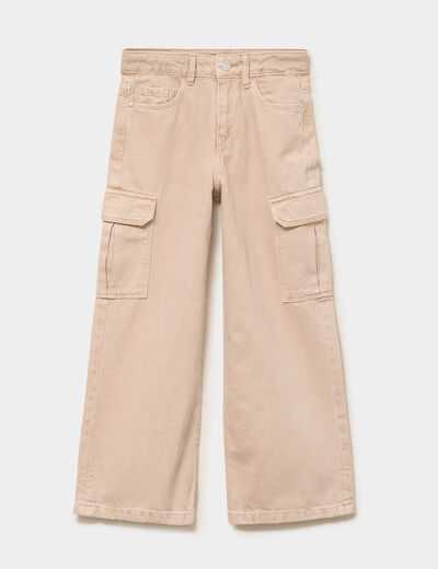 Pantalon large battle poches &agrave; rabat sable fille