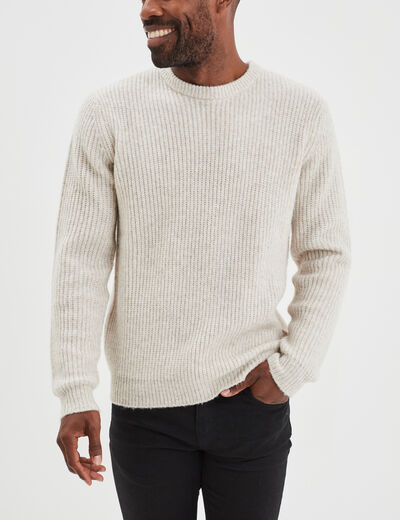 Pull col rond à manches longues beige homme
