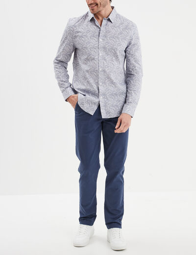Pantalon chino droit stretch retroussé bleu foncé homme