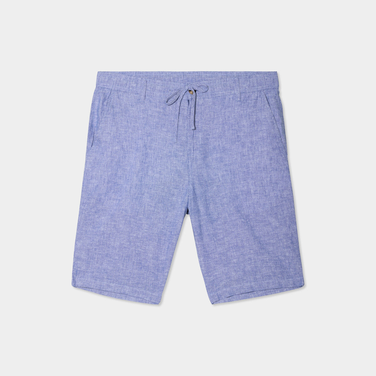 Bermuda chino &agrave; coulisse lin m&eacute;lang&eacute; bleu homme