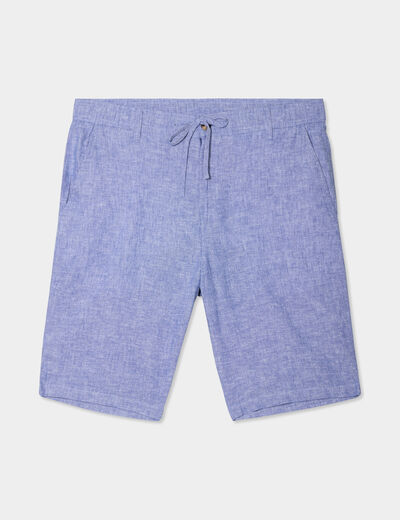 Bermuda chino à coulisse lin mélangé bleu homme