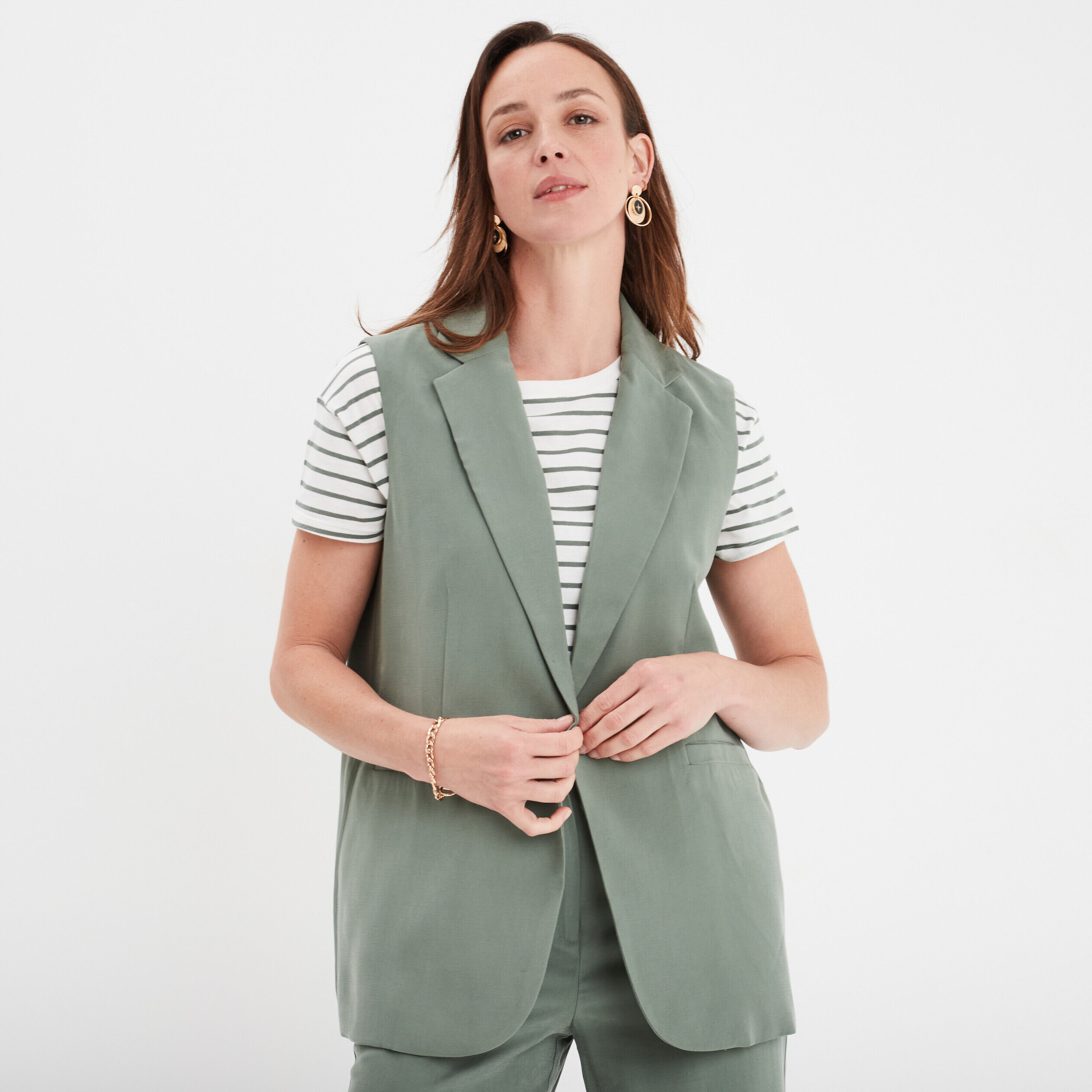 Veste blazer sans manches vert kaki femme LH
