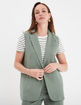 Veste blazer sans manches vert kaki femme