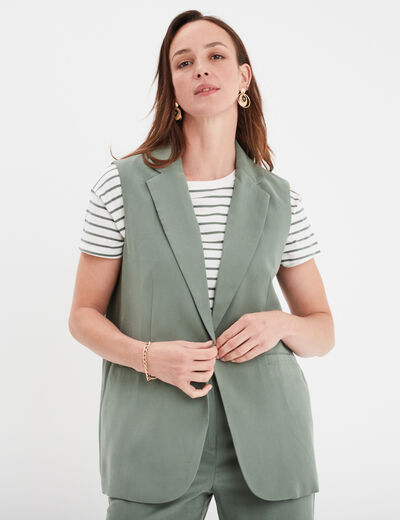 Veste blazer sans manches vert kaki femme