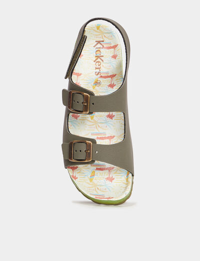 Sandales plates Kickers Sunyva vert kaki garçon