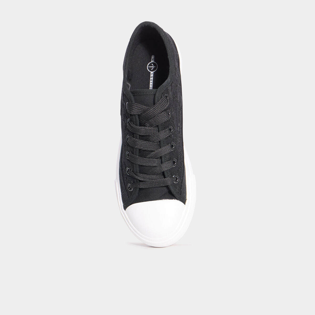Tennis en toile dentelle &agrave; lacets noir femme