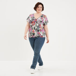 t shirt col en v manches courtes ecru femmegt T-shirt col en V manches courtes ecru femme grande taille