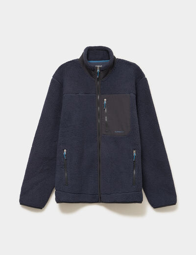 Veste effet sherpa zipp&eacute;e 3 poches bleu fonc&eacute; homme