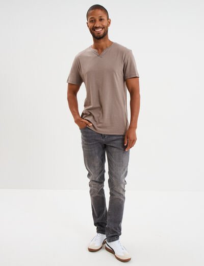 T-shirt manches courtes col tunisien gris homme