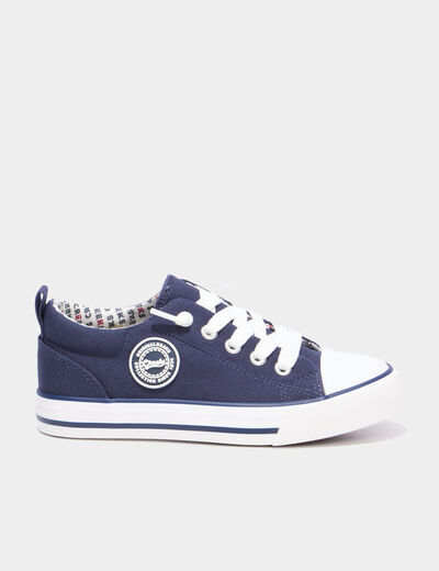 Tennis basses toile lacets bout renforc&eacute; bleu marine gar&ccedil;on