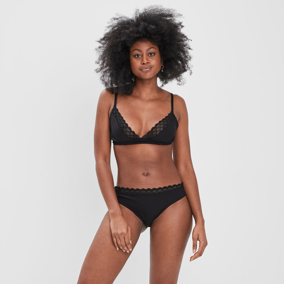 Shorty côtelé micro dentelle noir femme
