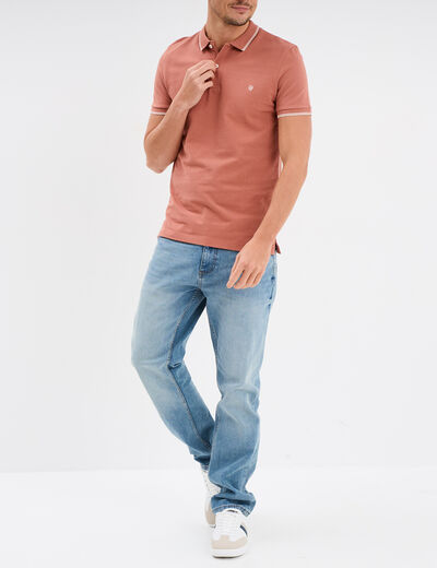 Polo manches courtes bords contrastés vieux rose homme