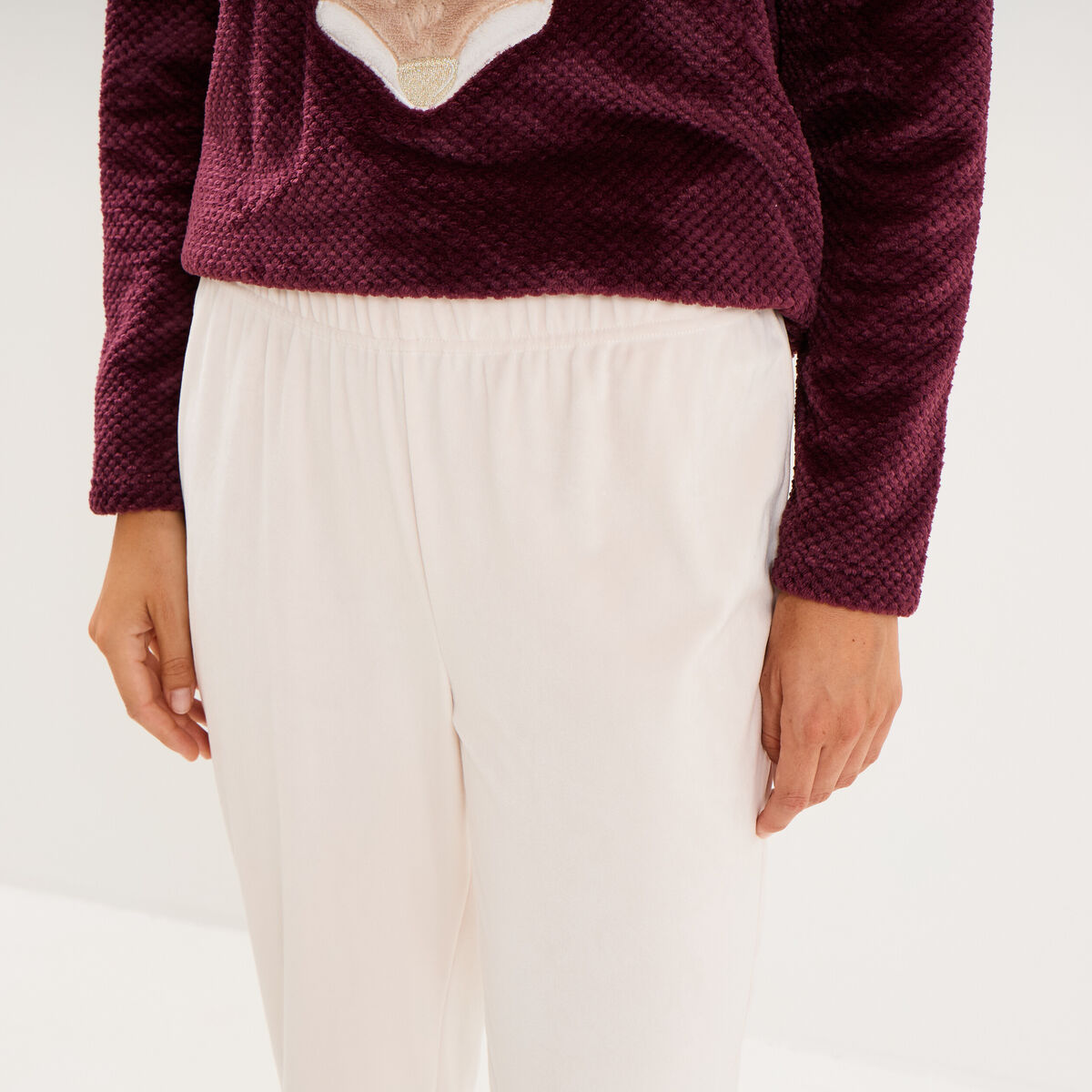 Ensemble pyjama pantalon polaire prune femme