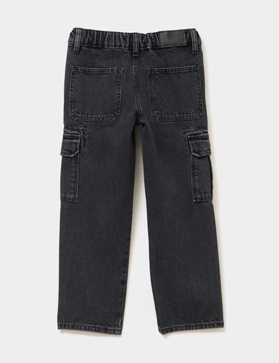 Jeans cargo 6 poches coton denim noir gar&ccedil;on