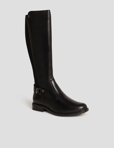 Bottes cavalières avec boucles en cuir noir femme