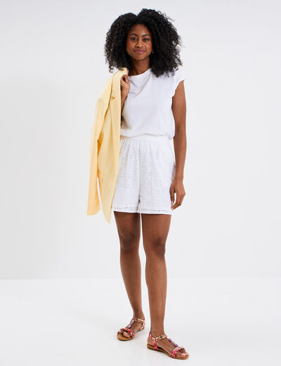 Short broderie anglaise élastiqué coton blanc femme