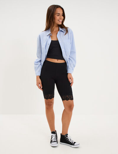 Short cycliste &agrave; dentelle noir femme