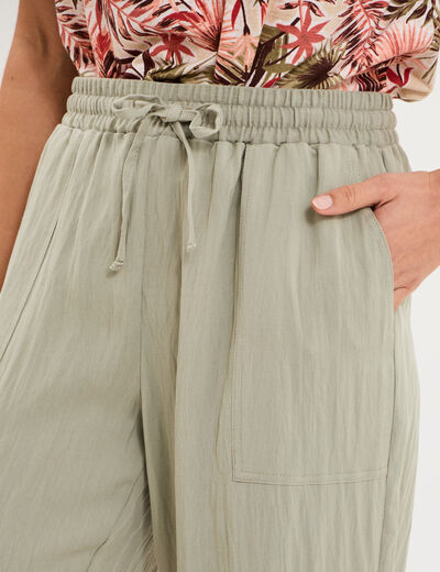Pantalon fluide carotte &eacute;lastiqu&eacute;e vert kaki femme