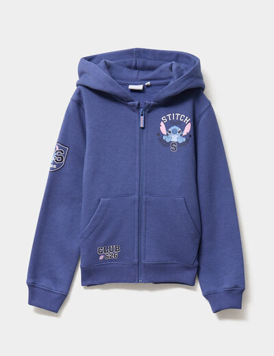 Sweat zippé à capuche 2 poches Stitch bleu fille