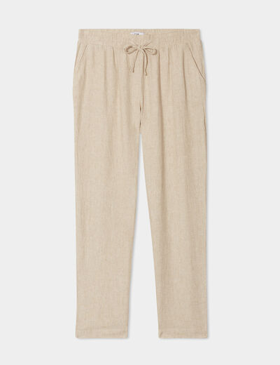 Pantalon en lin droit 7/8ème beige femme