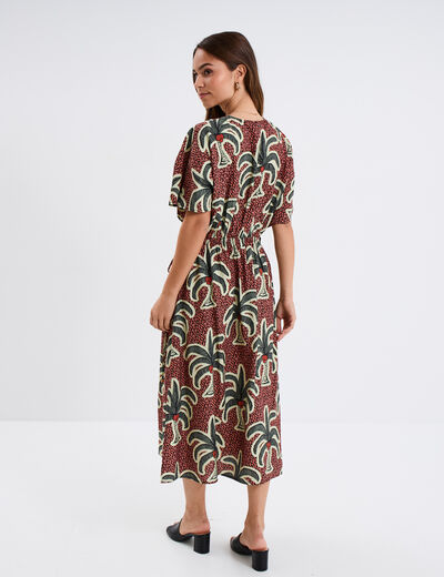 Robe midi cordons noués taille bordeaux femme