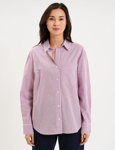Chemise oversize 1 poche coton rose femme