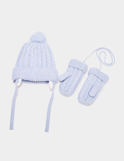 Ensemble bonnet et moufles bleu ciel bébé garçon