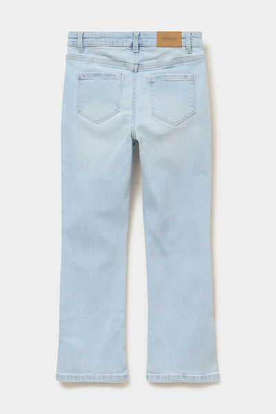 Jean flare poches plaqu&eacute;es denim bleach fille
