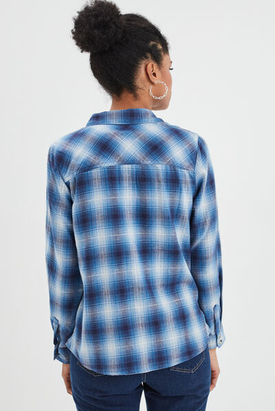 Chemise manches longues avec poches bleu femme