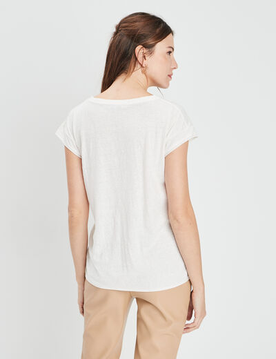 T-shirt col v poche poitrine Creeks blanc femme